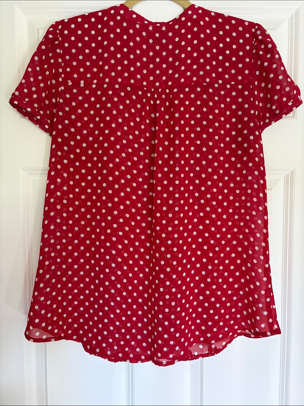LOFT Red Polka Dot Ruffle Button-Front Blouse - Picture 3 of 3